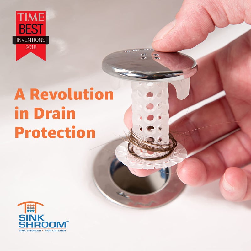 SinkShroom Revolutionary Bathroom Sink Drain Protector Hair Catcher, Strainer, Snare, Silicone , Brushed, Sinkshroom Chrome Edition, 1" -1.4" - Image 2